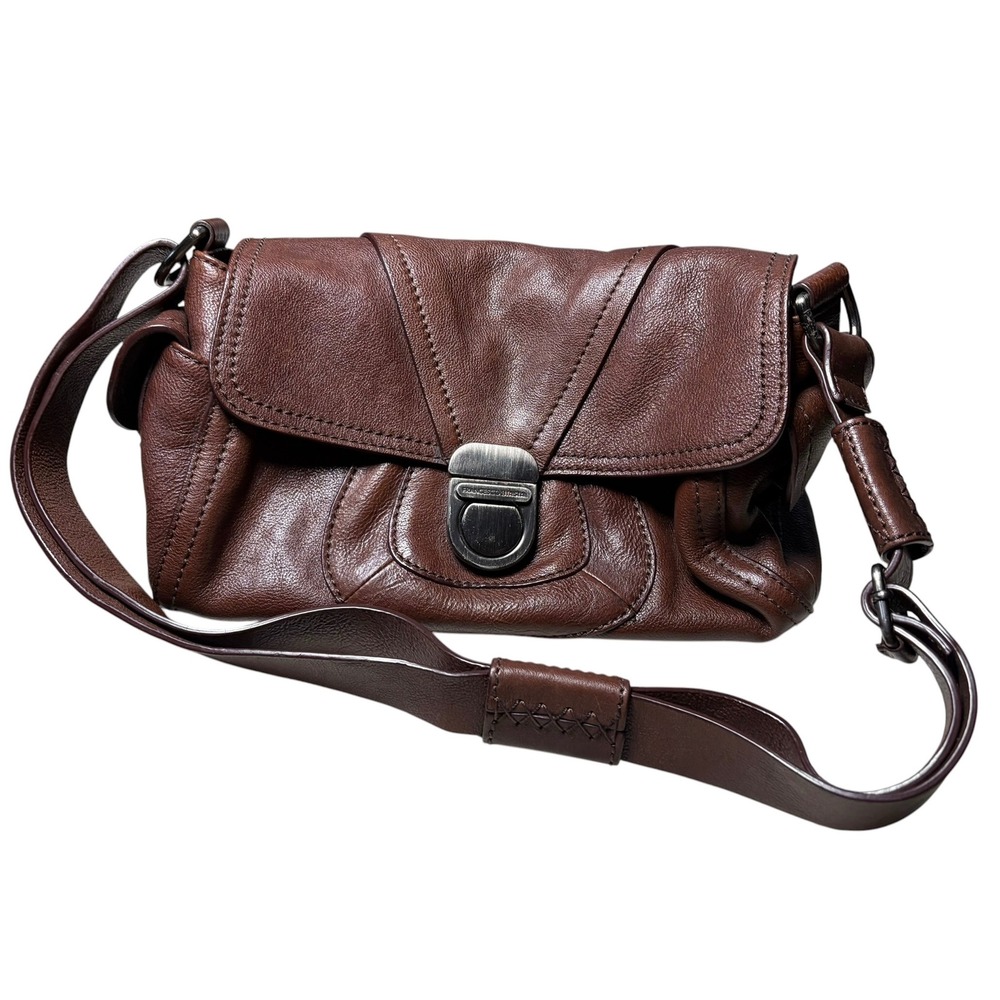 Francesco Biasia Brown Y2K Pebbled Leather Shoulder Bag Flap Push Lock Crossbody